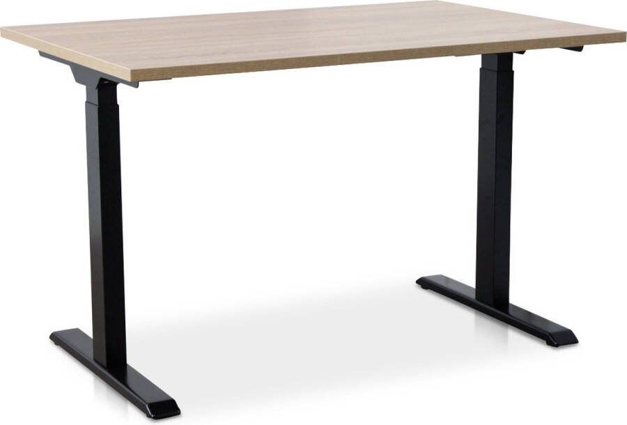 Multi Ratio Zit-sta bureau snelslinger verstelbaar MRC FAST FLEX 140 x 80 cm frame zwart blad midden eiken