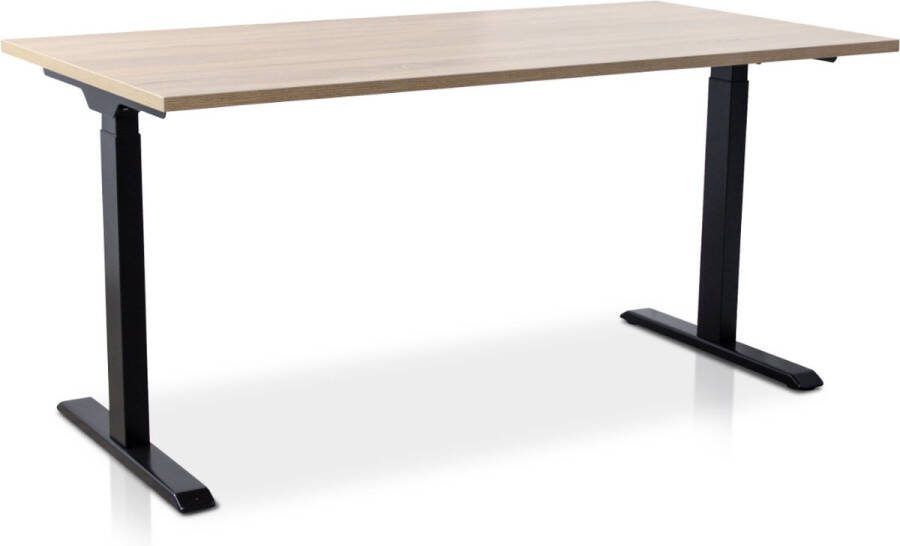 Multi Ratio Zit-sta bureau snelslinger verstelbaar MRC FAST FLEX 160 x 80 cm frame zwart blad midden eiken