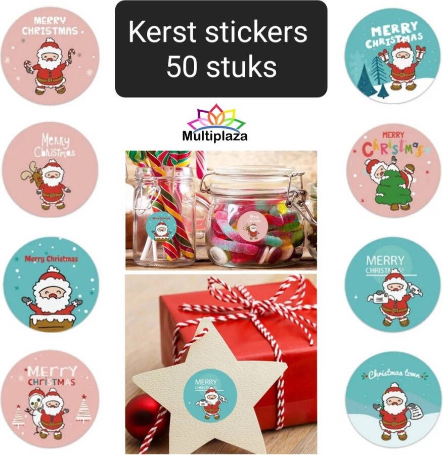 Multiplaza Kerst stickers rond 50 stuks 8 soorten merry christmas feestdagen kerstgroet verzenden bedrijf post kaart kado klanten