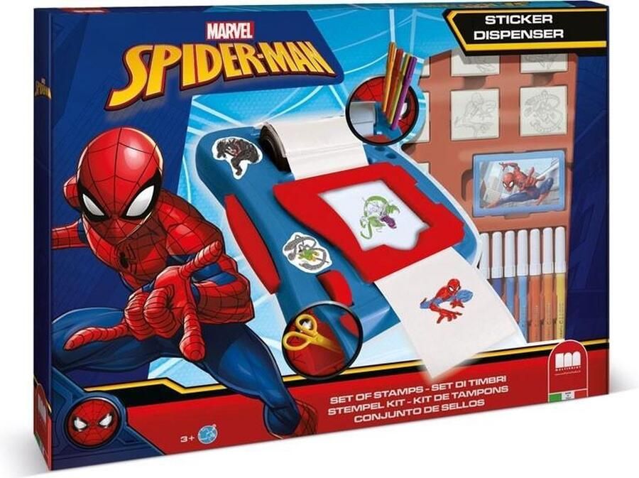 Multiprint Spiderman stempel- stickermachine 7 stempels + 12 viltstiften