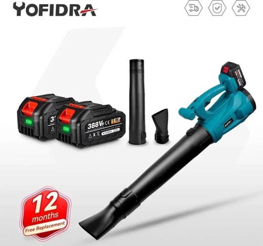 Multis Elektrische Bladblazer Accu Luchtblazer Draadloos 2000Watt 6 Snelheden Incl. 2 Accu's Zwart Groen