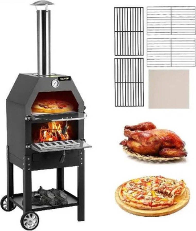 Multis Hout Gebakken Pizza Oven Barbecue BBQ Outdoor Oven Roestvrij Staal Zwart