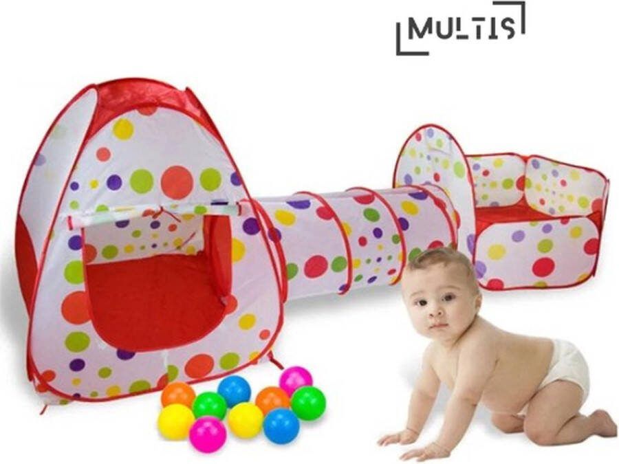 Multis Kinder Ballenbak Met Tunnel Speeltent Baby Peuter Buiten en Binnen Rood met stippen