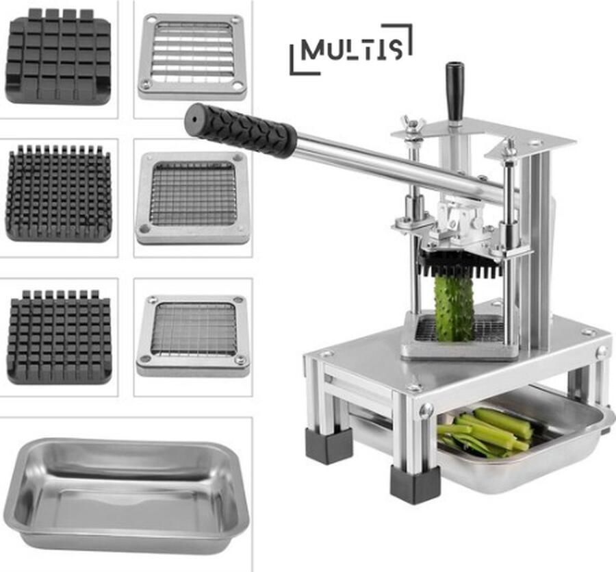 Multis Frietsnijder Set Frietsnijder Patatsnijder Roestvrijstaal 3 bladen Inclusief RVS schaal 9 kg