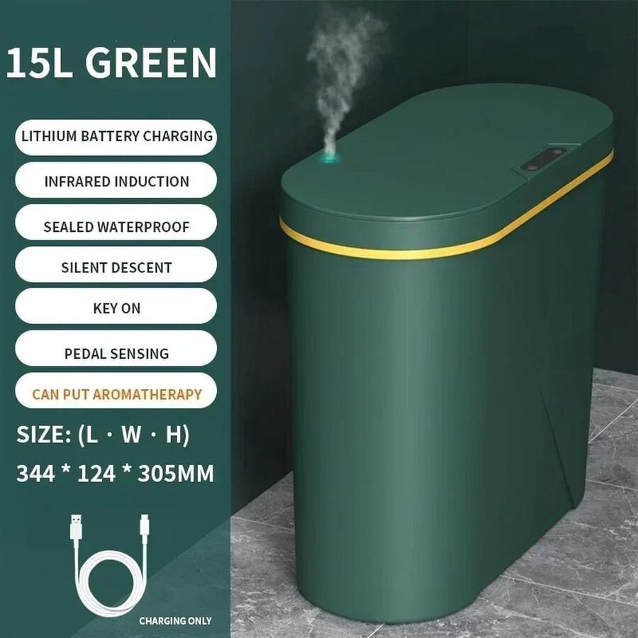 Multis Smart Prullenbak Elektrische Afvalbak Afval scheiden Slimme Sensor Aroma diffuser 15 Liter Groen