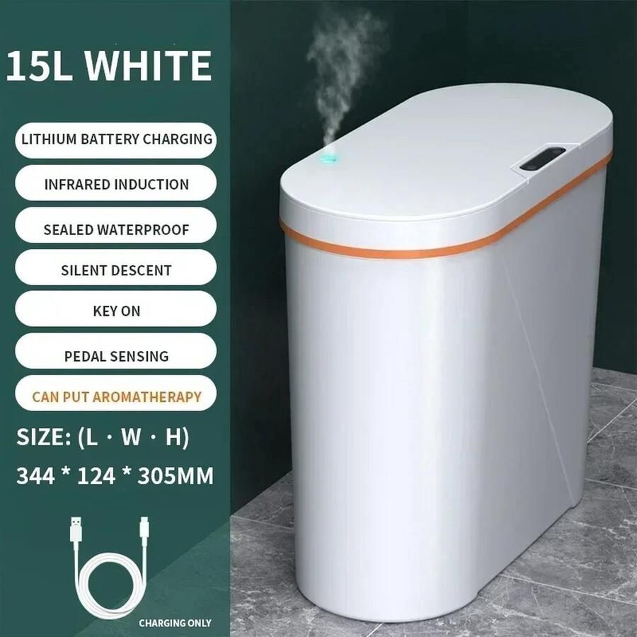 Multis Smart Prullenbak Elektrische Afvalbak Afval scheiden Slimme Sensor Aroma diffuser 15 Liter Wit
