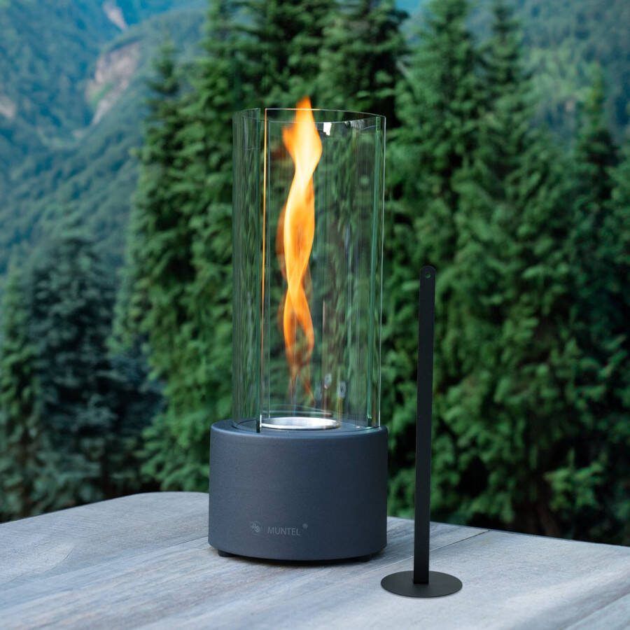 Muntel Bio Ethanol Sfeerhaard – Tafelhaard 3 Delig Binnen & Buiten Rond Zwart 39.5 x 16 cm