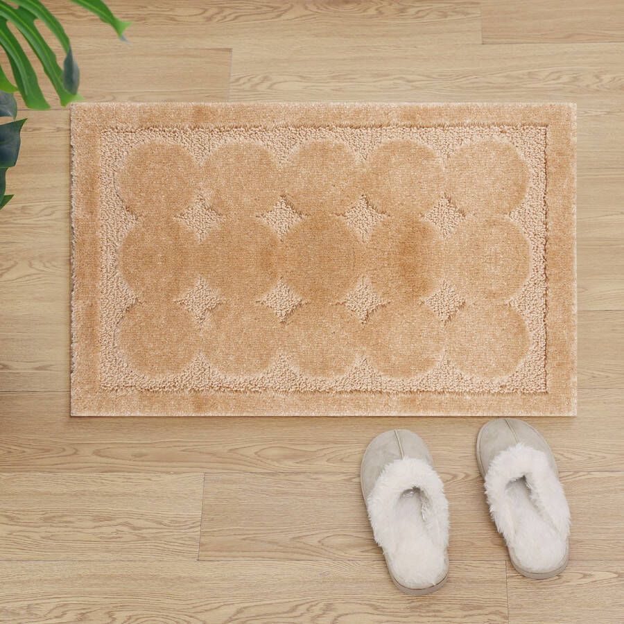 Muratap Badmat Soft Fluffy Beige Cirkel Motief 120x60 Cm Hoogpolig Anti Slip Toiletmat