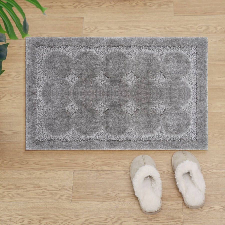 Muratap Badmat Soft Fluffy Grijs Rechthoek Motief 80x50 Cm Hoogpolig Anti Slip Toiletmat