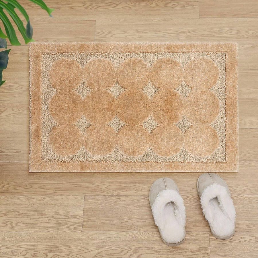 Muratap Badmat Soft Fluffy Beige Rechthoek Motief 80x50 Cm Hoogpolig Anti Slip Toiletmat