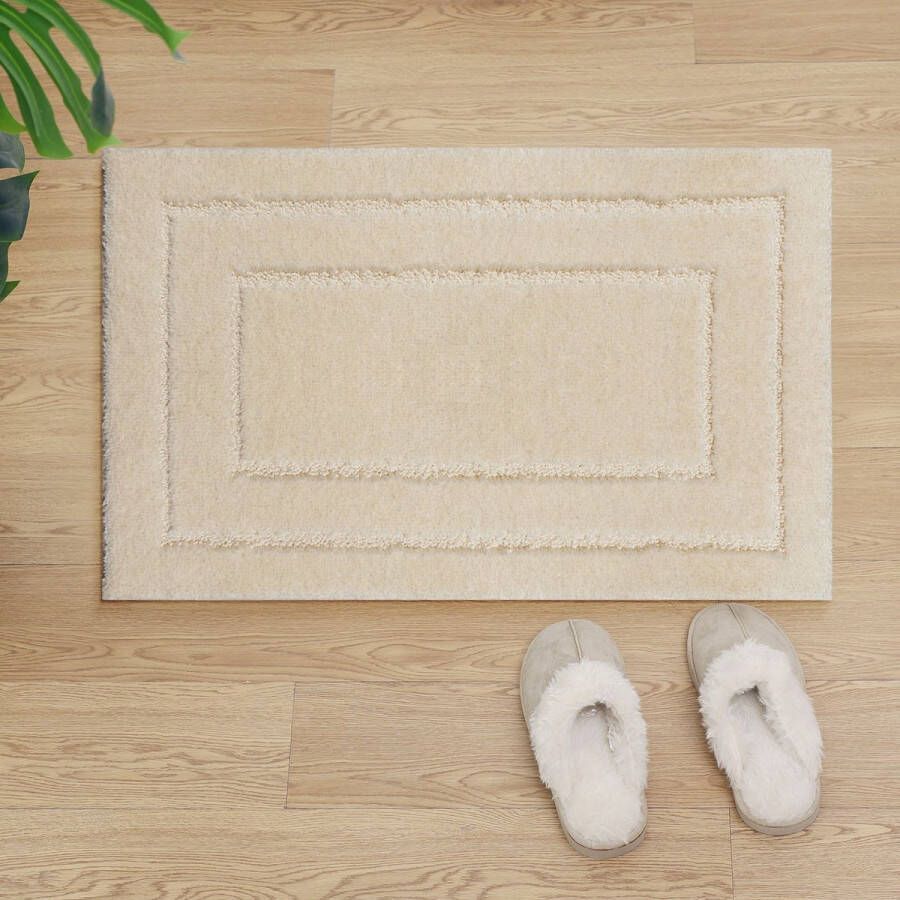 Muratap Badmat Soft Fluffy Creme Rechthoek Motief 80x50 Cm Hoogpolig Anti Slip Toiletmat