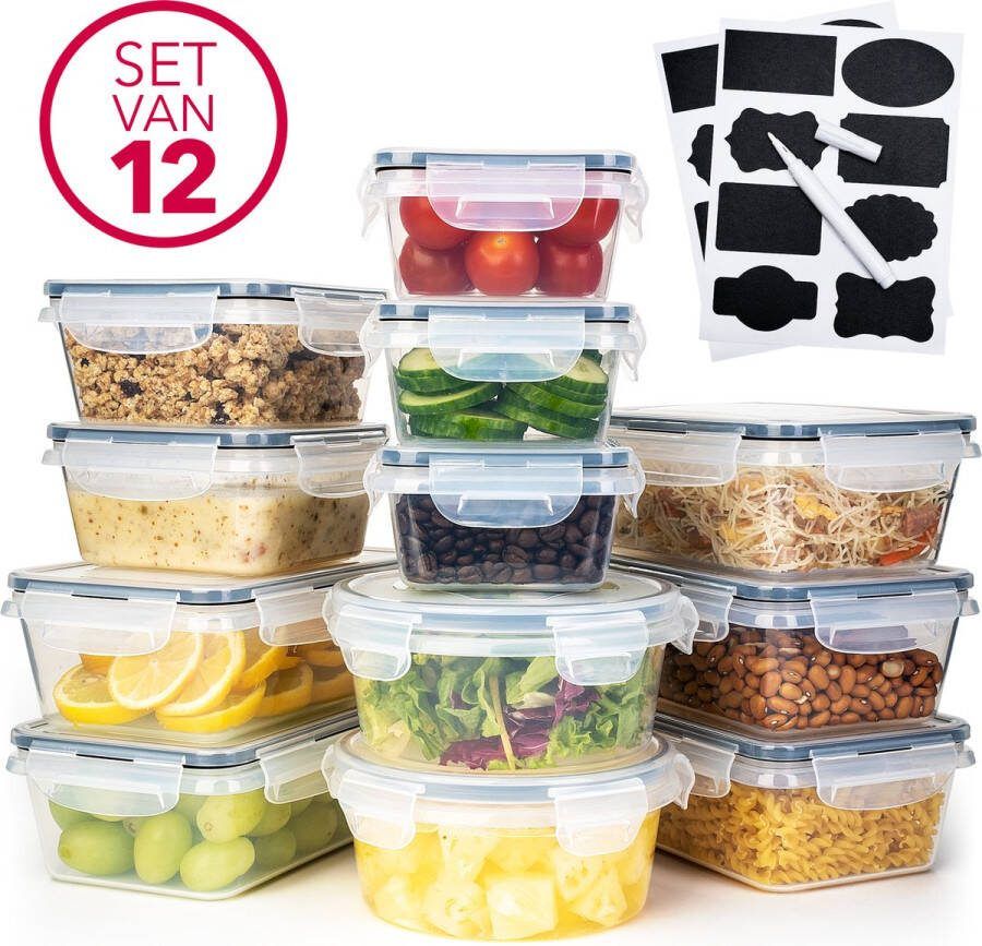 Murz Vershoudbakjes Set 12 Stuks Meal Prep Bakjes BPA Vrij Plastic Luchtdicht & Waterdicht Vershoudbak Lekvrij Lunchbox Geschikt voor Magnetron & Diepvriezer Vershoud Bakjes Diepvriesbakjes Diepvriesbak Bewaarbakjes Bewaarbak