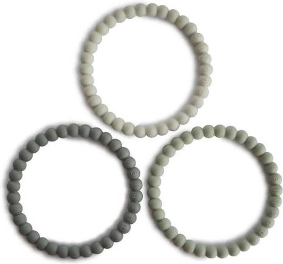 Mushie Set 3 Siliconen Bijtringen Bracelet Green Tea Cool Gray Sea Salt