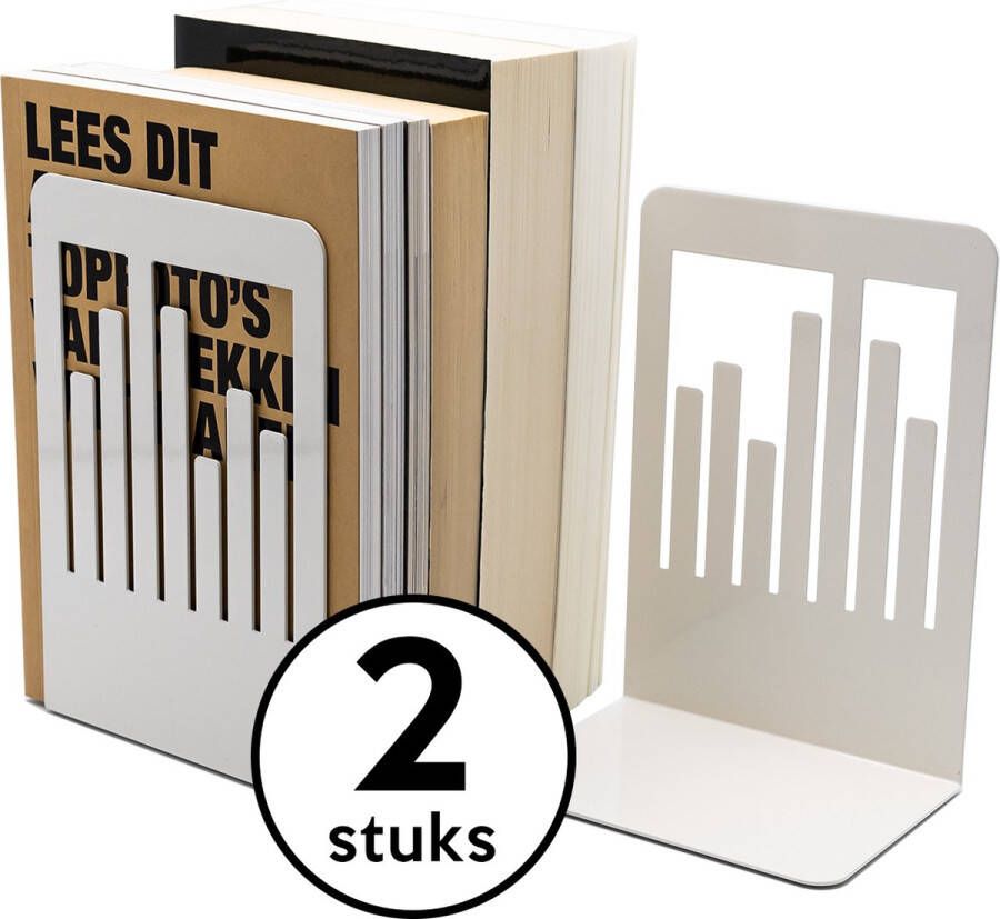 Must-Have Commerce Boekensteun Wit Metaal Set van 2 Kast Organizer Book Holder Boekhouder Boeksteun Boekenrek Kookboekstandaard Boekenkast Boekensteunen Kinderkamer