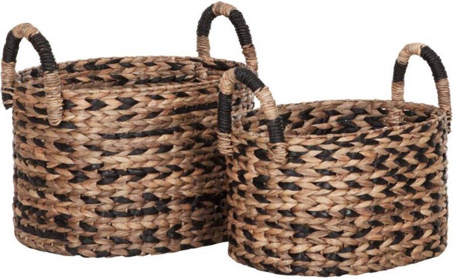 MUST Living Mand Basket Waterhyacint Set van 2 stuks Zwart Naturel
