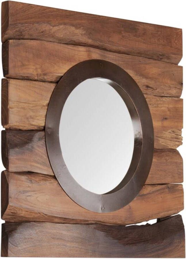 MUST Living Spiegel Smile Teakhout 50 x 50cm Bruin Rond