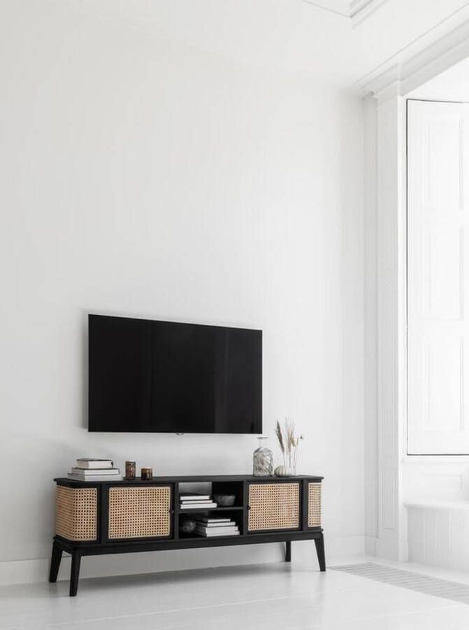 MUST Living TV-meubel Raffles Rotan en hout 170cm Zwart Naturel