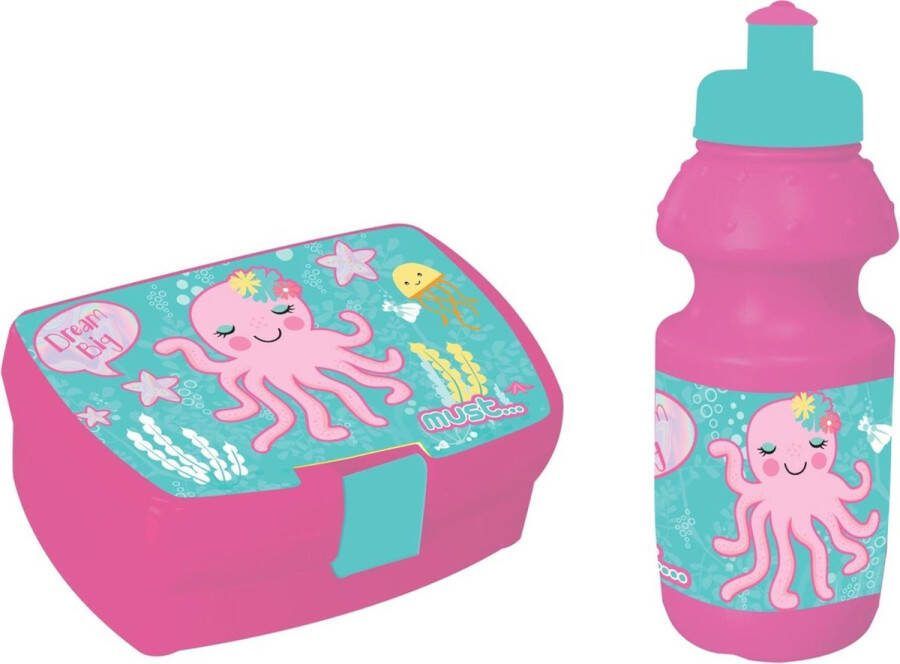 Must Lunchset 350 ml Octupus Meisjes Roze mintblauw 2-delig