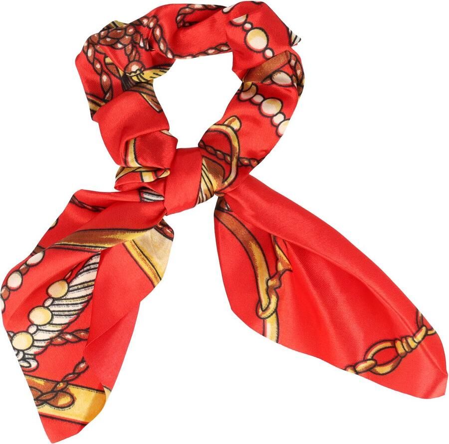MustHaves Scrunchie Haarelastiek Strik Ketting Fantasie Patroon Rood Haar Krinkel Elastiek