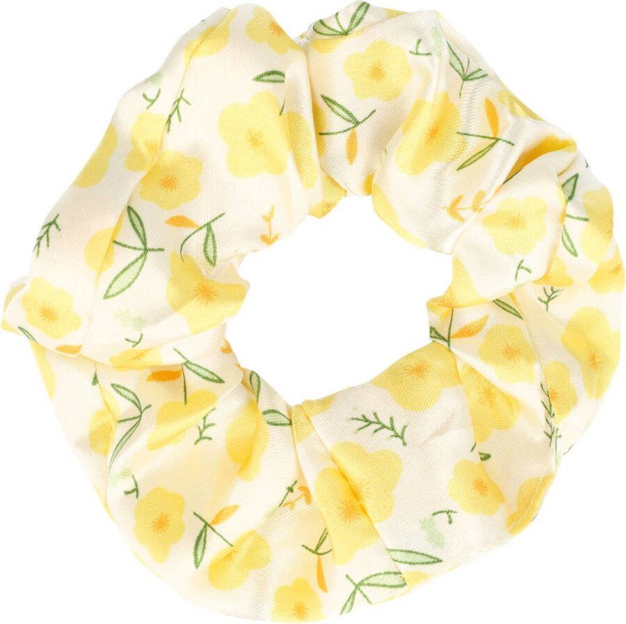 MustHaves Scrunchie Haarelastiek Bloemen Patroon Geel Wit Groen Haar Krinkel Elastiek Staart Knot