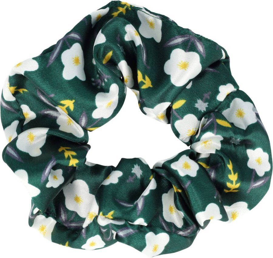 MustHaves Scrunchie Haarelastiek Bloemen Patroon Groen Haar Krinkel Elastiek Staart Knot