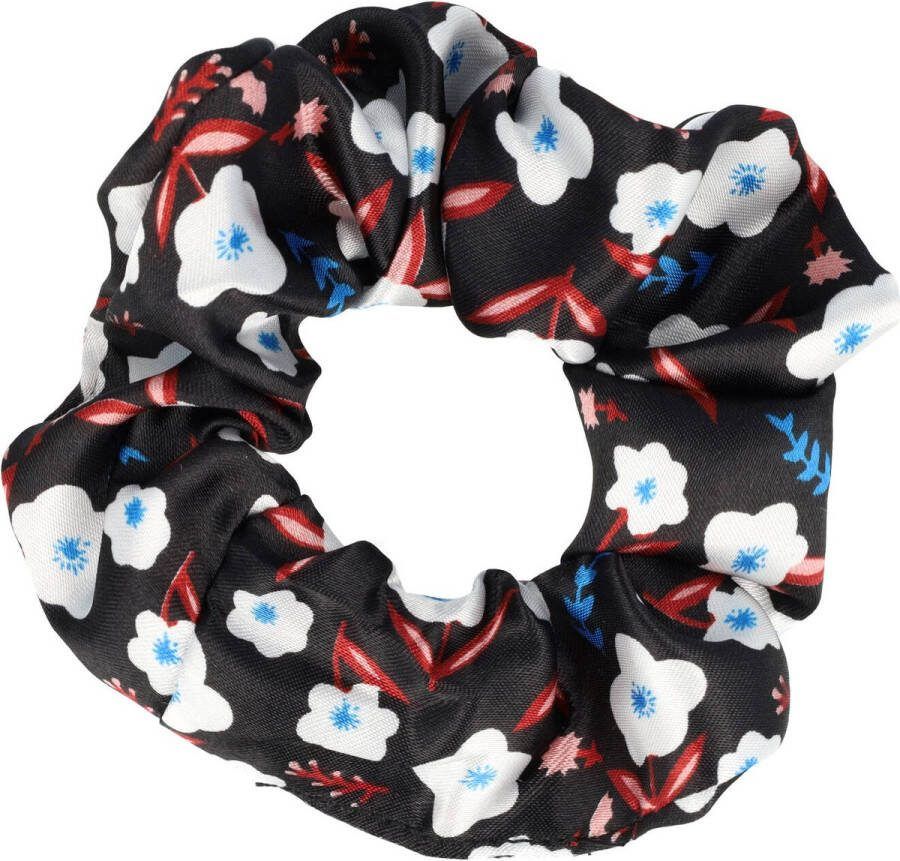 MustHaves Scrunchie Haarelastiek Bloemen Patroon Zwart Wit Roze Blauw Print Haar Krinkel Elastiek Knot Staart
