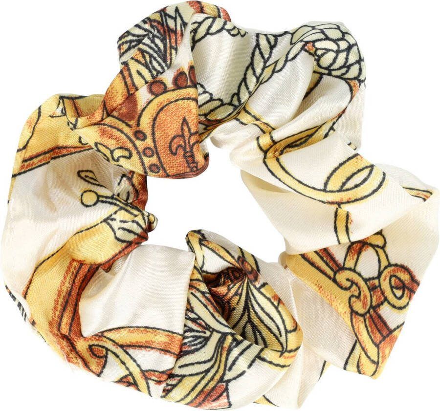 MustHaves Scrunchie Haarelastiek Ketting Fantasie Patroon Creme Geel Bruin Haar Krinkel Elastiek Staart Knot