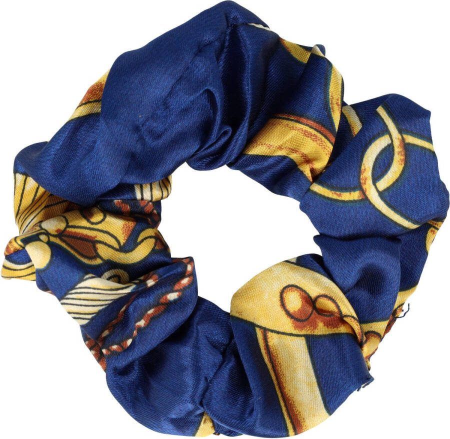MustHaves Scrunchie Haarelastiek Ketting Fantasie Patroon Donker Blauw Geel Bruin Haar Krinkel Elastiek Knot Staart