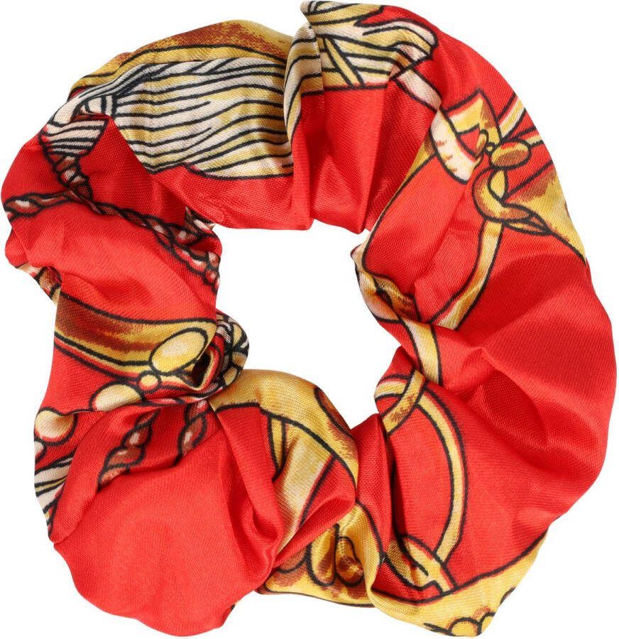 MustHaves Scrunchie Haarelastiek Ketting Fantasie Patroon Rood Geel Bruin Print Haar Krinkel Elastiek Knot Staart