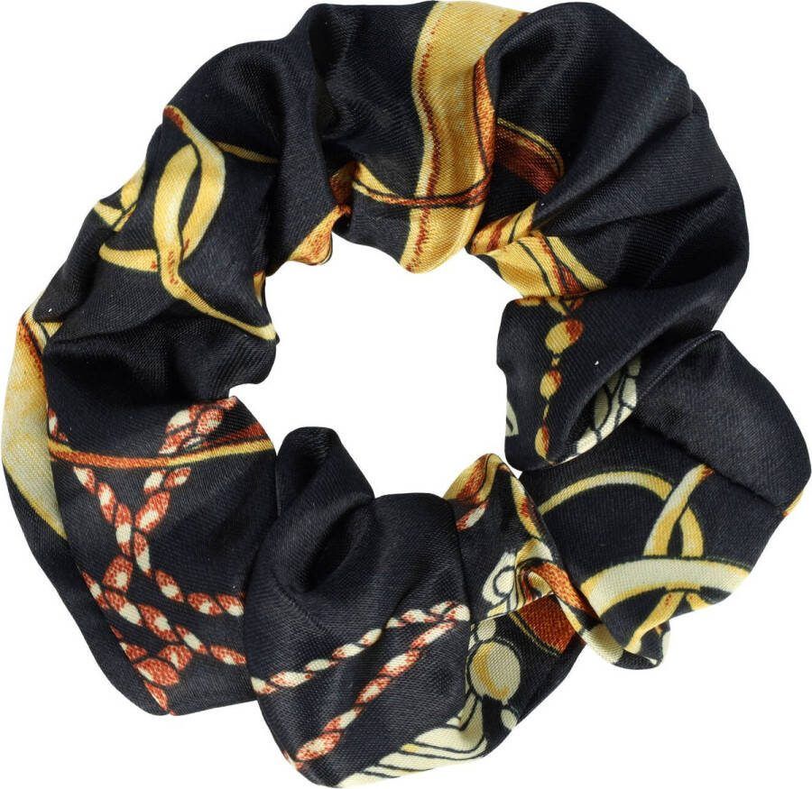 MustHaves Scrunchie Haarelastiek Ketting Fantasie Patroon Zwart Geel Bruin Print Haar Krinkel Elastiek Knot Staart