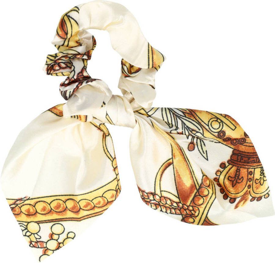 MustHaves Scrunchie Haarelastiek Strik Ketting Fantasie Patroon Creme Haar Elastiek Krinkel