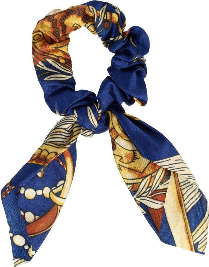 MustHaves Scrunchie Haarelastiek Strik Ketting Fantasie Patroon Donker Blauw Haar Krinkel Elastiek