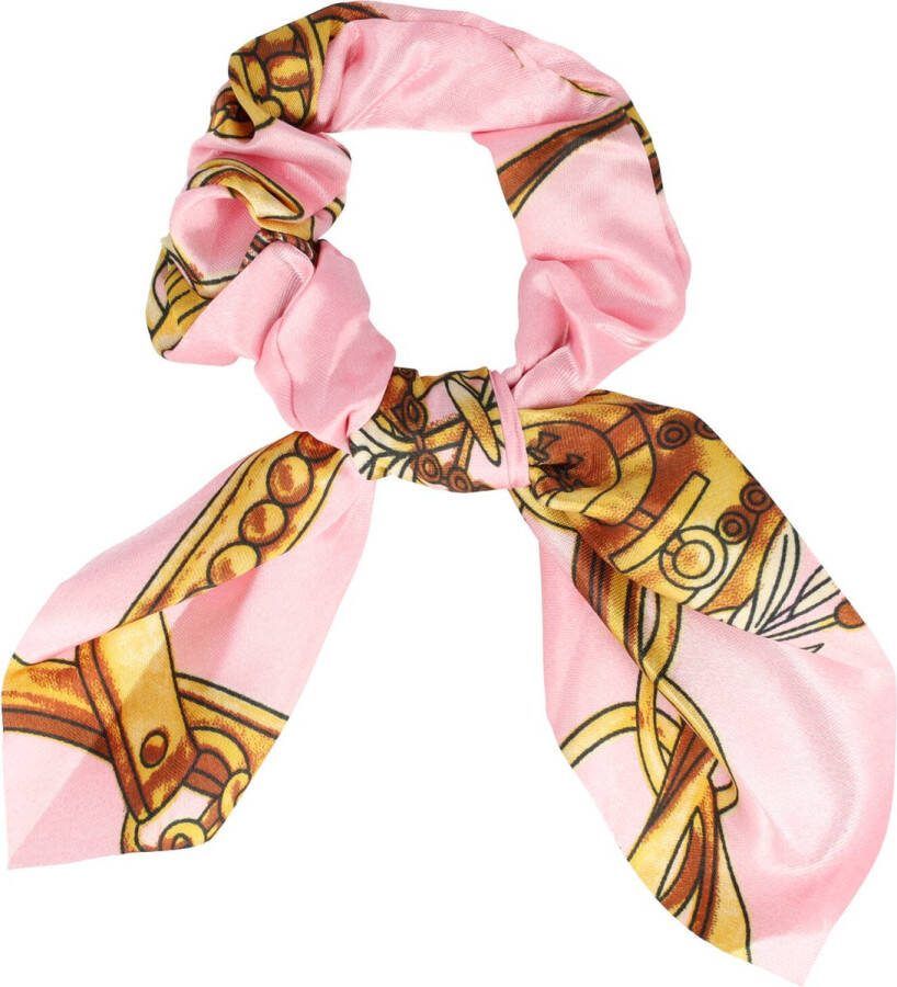 MustHaves Scrunchie Haarelastiek Strik Ketting Fantasie Patroon Roze Haar Krinkel Elastiek