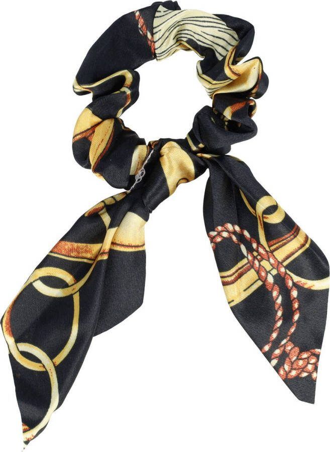 MustHaves Scrunchie Haarelastiek Strik Ketting Fantasie Patroon Zwart Haar Krinkel Elastiek