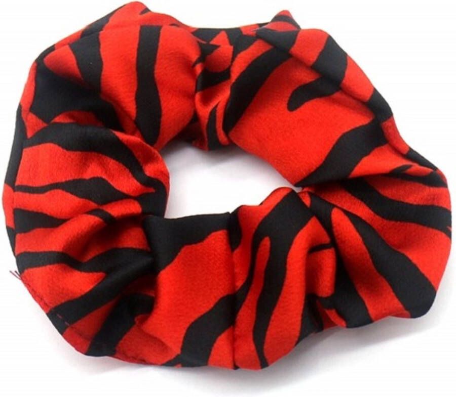 MustHaves Scrunchie Haarelastiek Zebra Print Zwart Rood