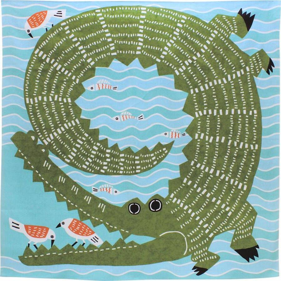 MUSUBI Furoshiki Kata Knoopdoek Krokodil Herbruikbare Katoenen Speelkleed Print Krokodil 104x104cm Milieuvriendelijk Knoopdoek voor speelgoed in draagtas Made in Japan