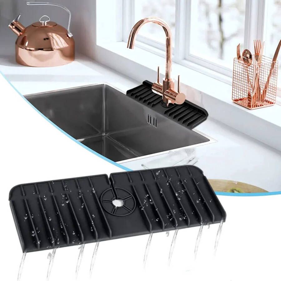Mut Kraanmat of Afdruipmat om uw aanrecht schoon te houden! tegen spetters afdruipmat gootsteenorganisers keukenkraan badkamer multifunctioneel water afdruipend aanrecht organizer aanrecht organiser zeephouder wastafel vaat Zwart