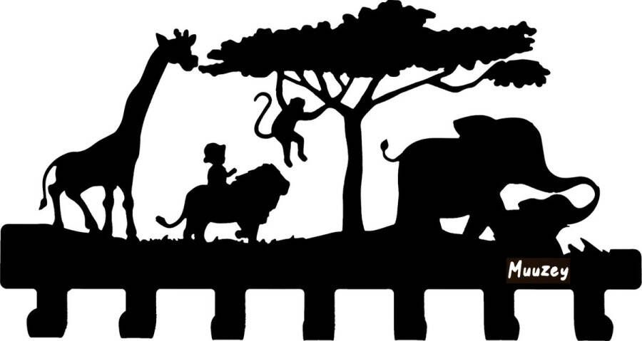 Muuzey Kinderkapstok – Jungle Safari Kinderkamer Zwarte wandkapstok Kapstok kinderkamer Babykamer accessoires Kinderkapstok haakjes Babykamer kapstokken Met bevestigingsmateriaal 7 Haken