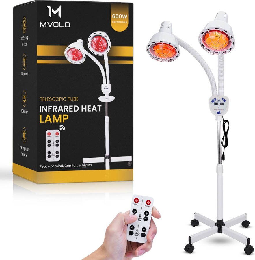 MVOLO Dubbele Infraroodlamp S1 Lichttherapie voor pijnverlichting en spierherstel Collageen infraroodlamp infrarood warmte lamp 3 meter kabel 2 jaar garantie