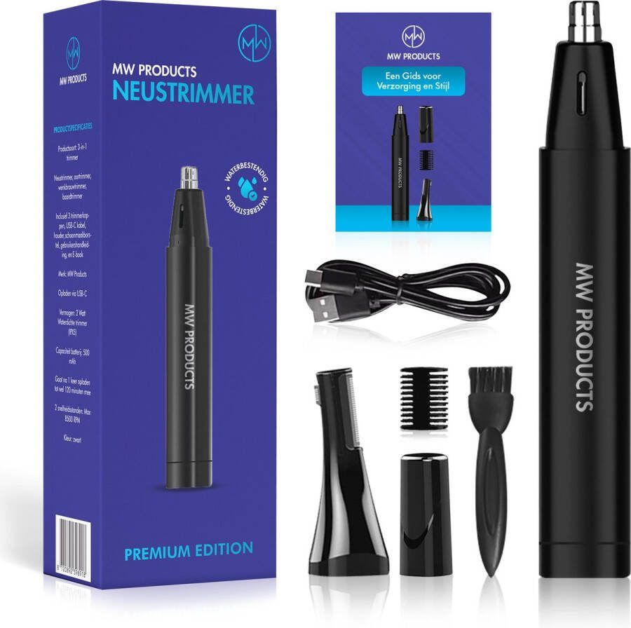 MW Products MW s Neustrimmer Premium Neustrimmer Mannen Wenkbrauw en Oorhaar trimmer Neushaartrimmers USB Oplaadbaar Incl E-book