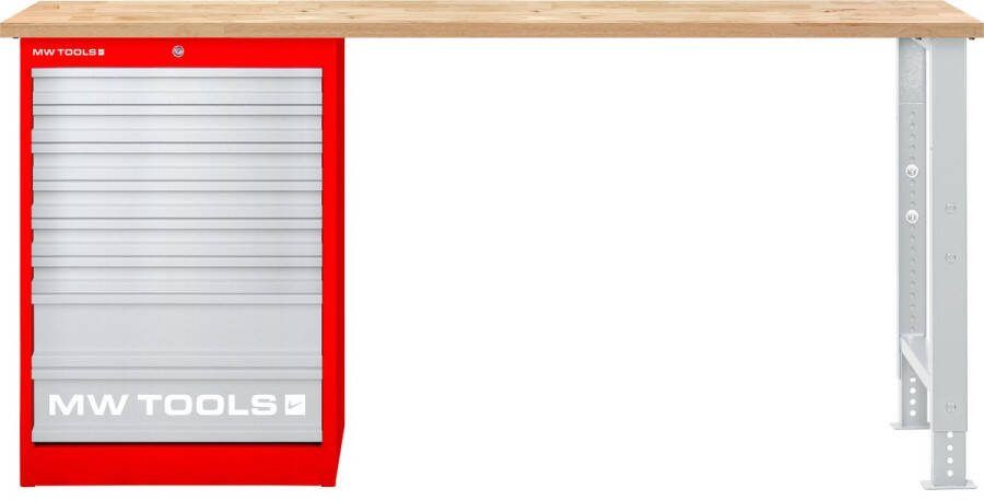 MW Tools Modulaire werkbank Rubberwood met ladekast 8L 2000 mm MOD20LP8R