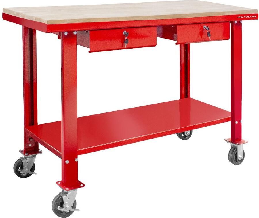 MW Tools Werkbank 150 cm met wielen MDF werkblad 2 lades DER1500WR