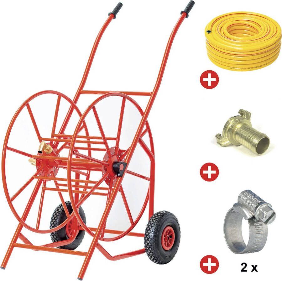 MW Tools Set slangenwagen XL 1 staal poederlak met waterslang Tricotop 50m MW-Tools HS10PL