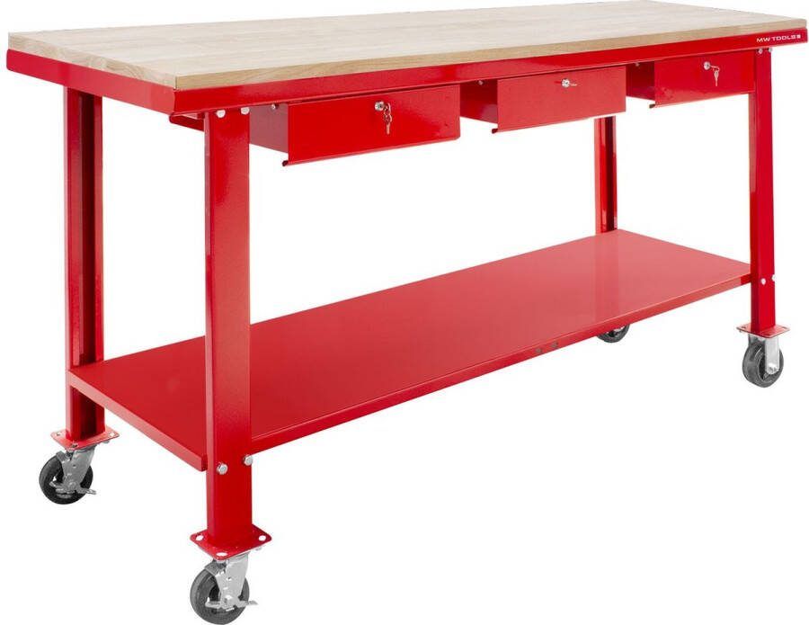 MW Tools Werkbank 200 cm met wielen MDF werkblad 3 lades DER2000WR
