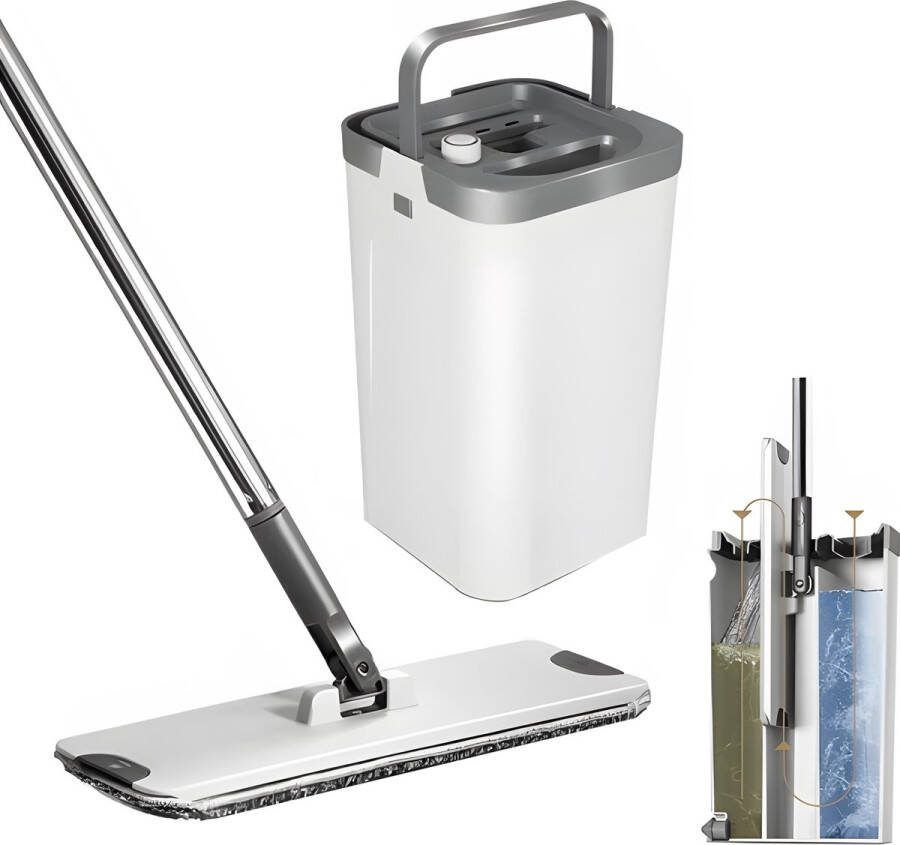 My Green Deal Dweilsysteem met Wringer Microvezel Dweilset Mop met Emmer en Wringer Vloerwisser