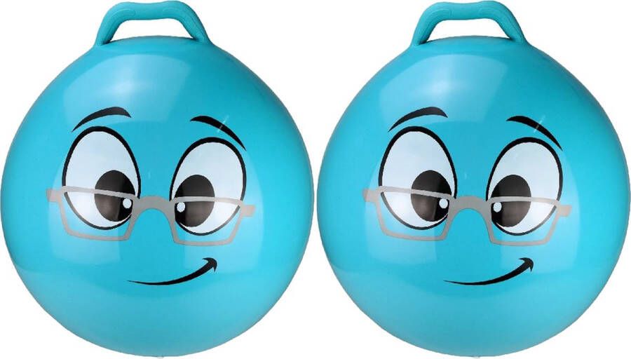 My Skippy Buddy 2x stuks skippybal smiley voor kinderen blauw 55 cm Zomer buiten speelgoed