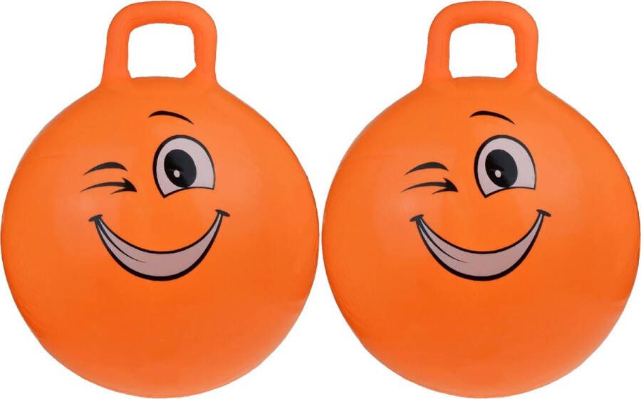 My Skippy Buddy 2x stuks skippybal smiley voor kinderen oranje 55 cm Zomer buiten speelgoed