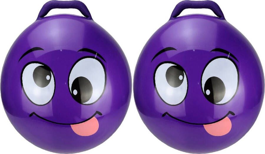 My Skippy Buddy 2x stuks skippybal smiley voor kinderen paars 55 cm Zomer buiten speelgoed