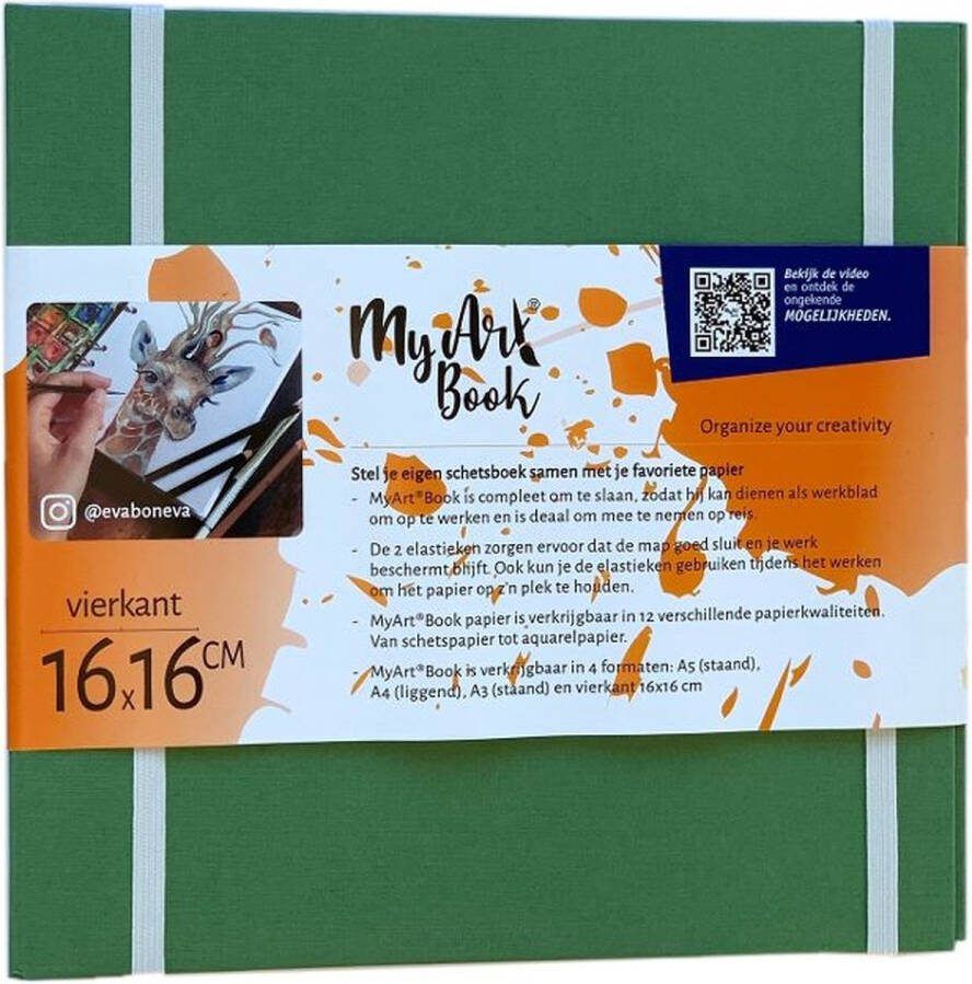 MyArtBook MyArt Book Vierkanten 160x160 mm 16 0x16 0 cm Kunstenaarsmap ringband Groen met 1x 6 rings O-Mechaniek en 2 elastieken