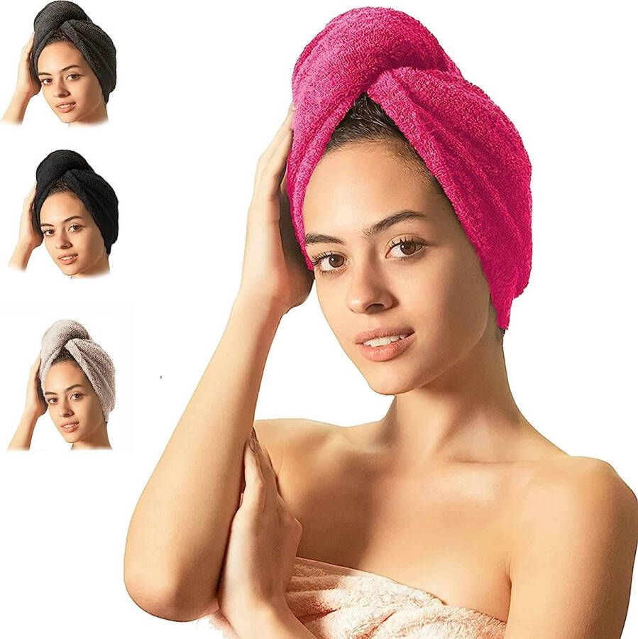 MyBalance Body & Mind Haartulbandhanddoek [Set van 2] Roze Deluxe Tulband Haartulband met knoop Sneldrogend 100% katoenen handdoek Haarhanddoeken Hoofddoek Handdoek voor lang haar (roze)
